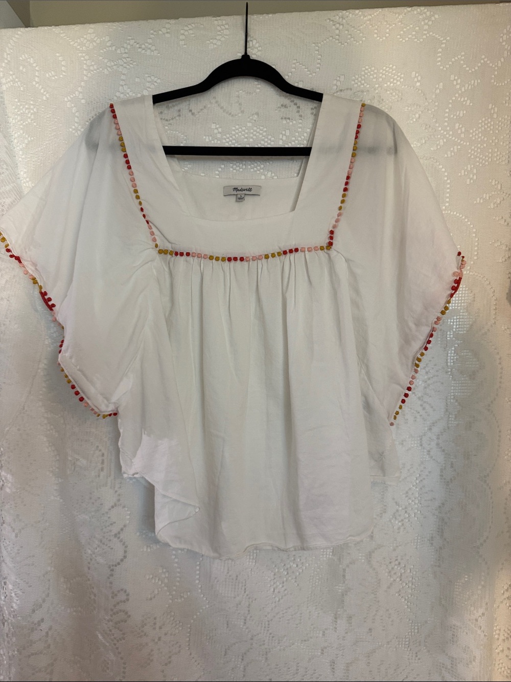 Madewell White Square-Neck Peasant Top